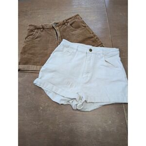Rollas Womens Corduroy Shorts lot of 2 Size‎ 26 White Tan High Waist Cuffed